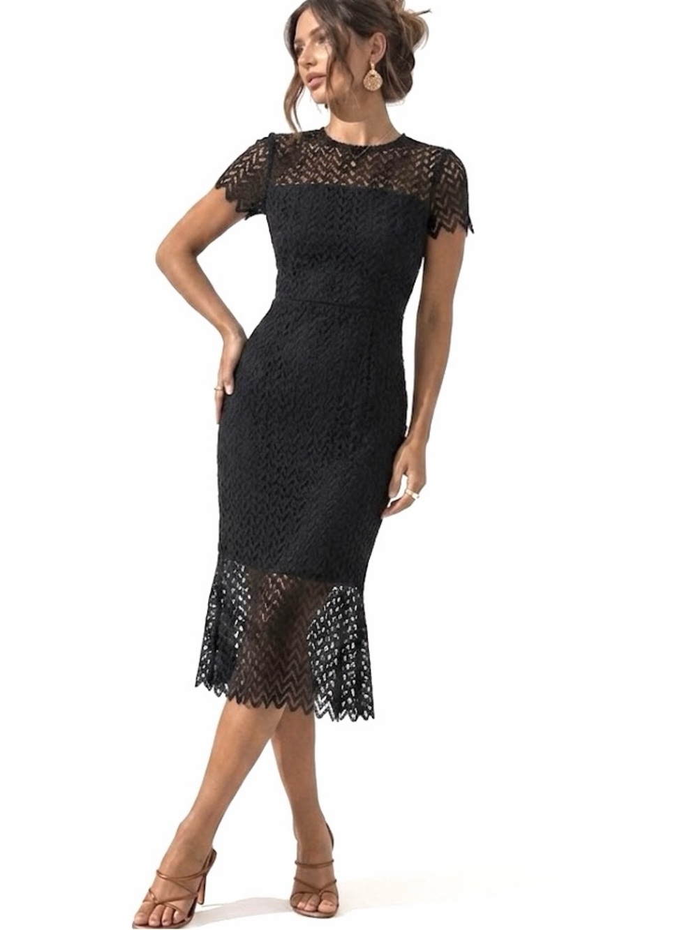 Kay Unger Tatum Floral Lace Midi Dress Black Classic Classy Old Money NWT Size 4